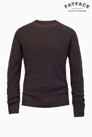 Fat Face Brown Cotton Cashmere Waffle Crew Neck Jumper